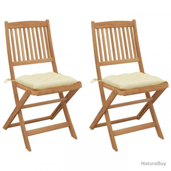 Chaises pliables de jardin 2 pcs avec coussins Bois d'acacia