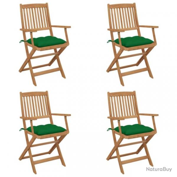 Chaises pliables de jardin 4 pcs avec coussins Bois d'acacia