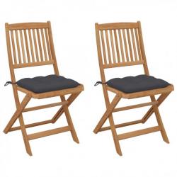 Chaises pliables de jardin 2 pcs avec coussins Bois d'acacia 3064659