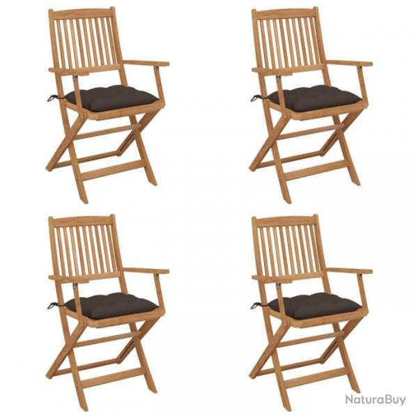 Chaises pliables de jardin 4 pcs avec coussins Bois d'acacia