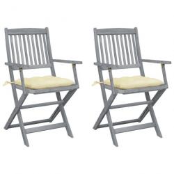 Chaises pliables d'extérieur 2 pcs avec coussins Bois d'acacia 3064499