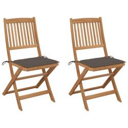 Chaises pliables de jardin 2 pcs avec coussins Bois d'acacia 3064652