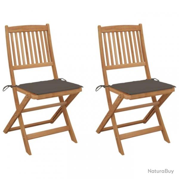 Chaises pliables de jardin 2 pcs avec coussins Bois d'acacia 3064652