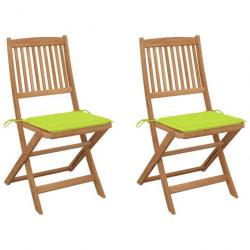 Chaises pliables de jardin 2 pcs avec coussins Bois d'acacia 3064655