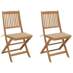 Chaises pliables de jardin 2 pcs avec coussins Bois d'acacia 3064647