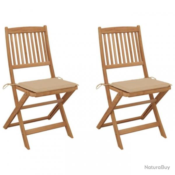 Chaises pliables de jardin 2 pcs avec coussins Bois d'acacia 3064647