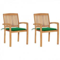 Chaises de jardin 2 pcs avec coussins vert Bois de teck massif 3063257
