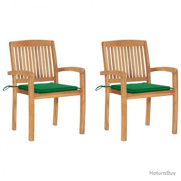 Chaises de jardin 2 pcs avec coussins vert Bois de teck massif 3063257