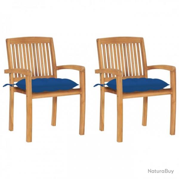 Chaises de jardin 2 pcs avec coussins bleu Bois de teck massif 3063277