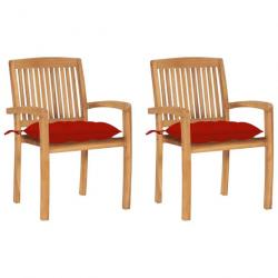 Chaises de jardin 2 pcs avec coussins rouge Bois de teck massif 3063273