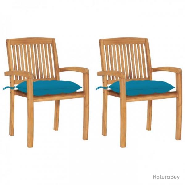 Chaises de jardin 2 pcs avec coussins bleu clair Bois de teck 3063271