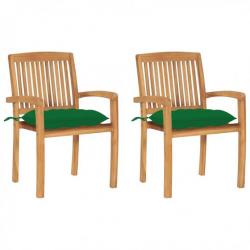 Chaises de jardin 2 pcs avec coussins vert Bois de teck massif 3063272