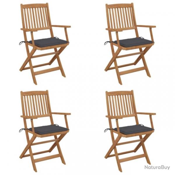 Chaises pliables de jardin 4 pcs avec coussins Bois d'acacia 3064617