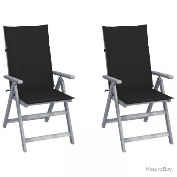 Chaises inclinables de jardin 2 pcs avec coussins Bois d'acacia 3064705