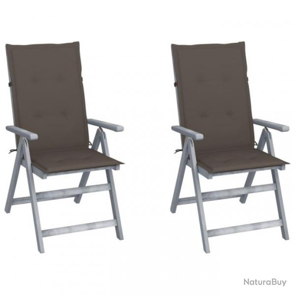 Chaises inclinables de jardin 2 pcs avec coussins Bois d'acacia 3064706