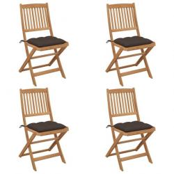 Chaises pliables de jardin 4 pcs avec coussins Bois d'acacia 3064694