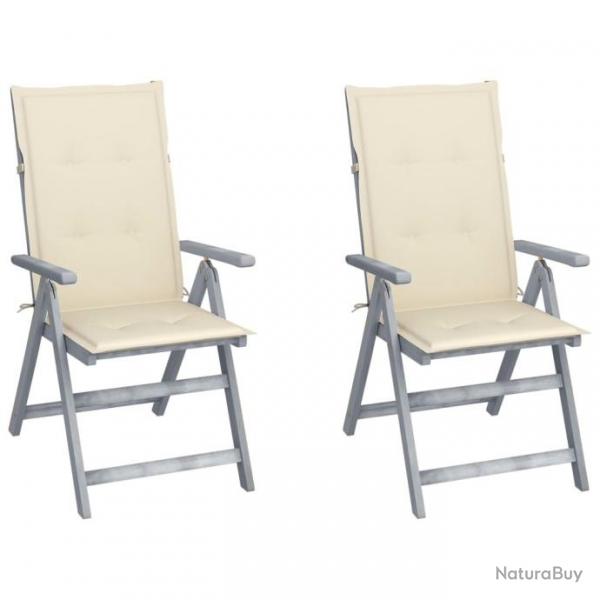 Chaises inclinables de jardin 2 pcs avec coussins Bois d'acacia 3064700