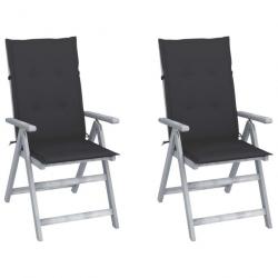 Chaises inclinables de jardin 2 pcs avec coussins Bois d'acacia 3064698