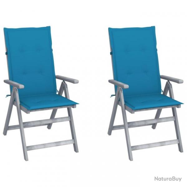 Chaises inclinables de jardin 2 pcs avec coussins Bois d'acacia 3064702