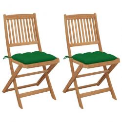 Chaises pliables de jardin 2 pcs avec coussins Bois d'acacia 3064664