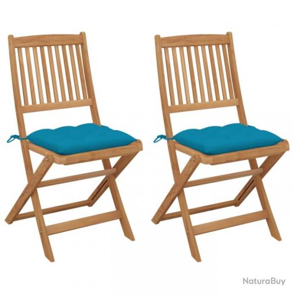 Chaises pliables de jardin 2 pcs avec coussins Bois d'acacia