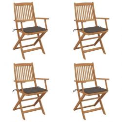 Chaises pliables de jardin 4 pcs avec coussins Bois d'acacia