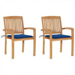 Chaises de jardin 2 pcs avec coussins bleu Bois de teck massif 3063256