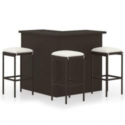 Meuble de bar de jardin 4 pcs et coussins Résine tressée Marron 3064922