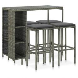 Meuble de bar de jardin 5 pcs et coussins Résine tressée Gris 3064915