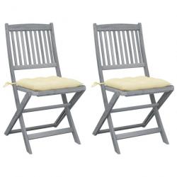 Chaises pliables d'extérieur 2 pcs avec coussins Bois d'acacia 3064553