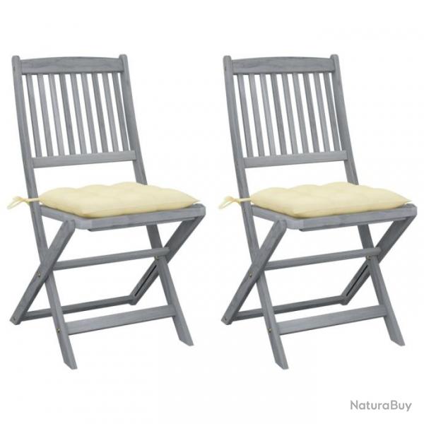 Chaises pliables d'extrieur 2 pcs avec coussins Bois d'acacia 3064553