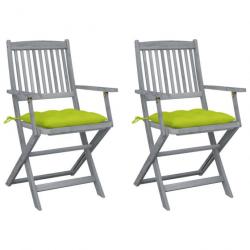 Chaises pliables d'extérieur 2 pcs avec coussins Bois d'acacia 3064508