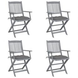 Chaises pliables d'extérieur 4 pcs avec coussins Bois d'acacia