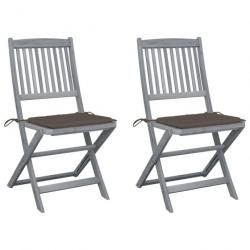 Chaises pliables d'extérieur 2 pcs avec coussins Bois d'acacia 3064544