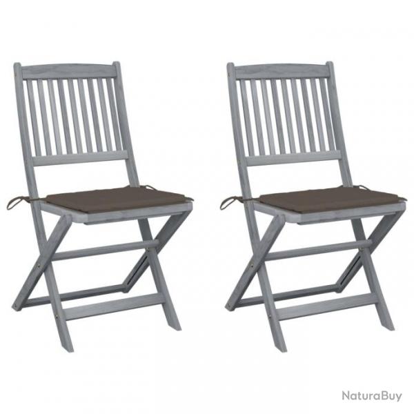 Chaises pliables d'extrieur 2 pcs avec coussins Bois d'acacia 3064544