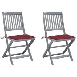 Chaises pliables d'extérieur 2 pcs avec coussins Bois d'acacia 3064545