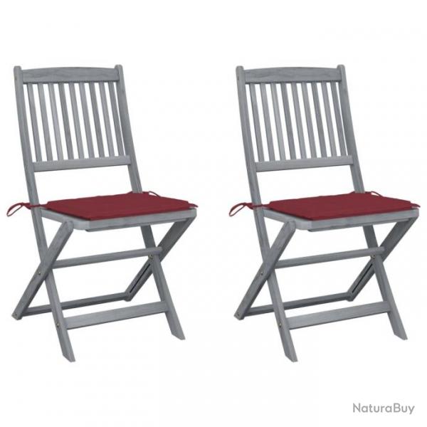 Chaises pliables d'extrieur 2 pcs avec coussins Bois d'acacia 3064545