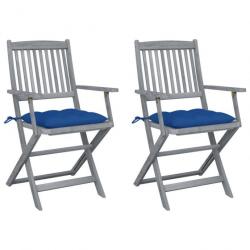 Chaises pliables d'extérieur 2 pcs avec coussins Bois d'acacia 3064507