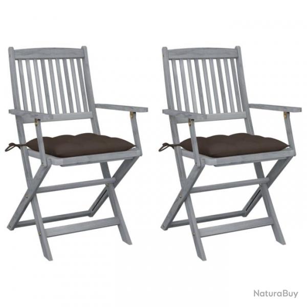 Chaises pliables d'extrieur 2 pcs avec coussins Bois d'acacia 3064505