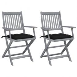 Chaises pliables d'extérieur 2 pcs avec coussins Bois d'acacia 3064504