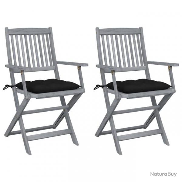 Chaises pliables d'extrieur 2 pcs avec coussins Bois d'acacia 3064504