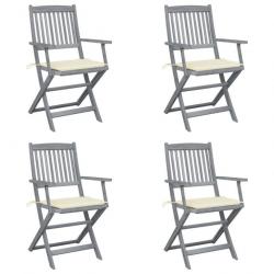 Chaises pliables d'extérieur 4 pcs avec coussins Bois d'acacia 3064511