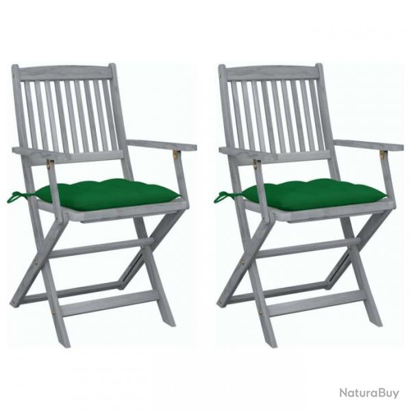 Chaises pliables d'extrieur 2 pcs avec coussins Bois d'acacia 3064502