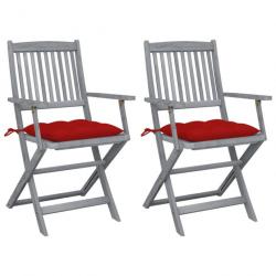 Chaises pliables d'extérieur 2 pcs avec coussins Bois d'acacia 3064503