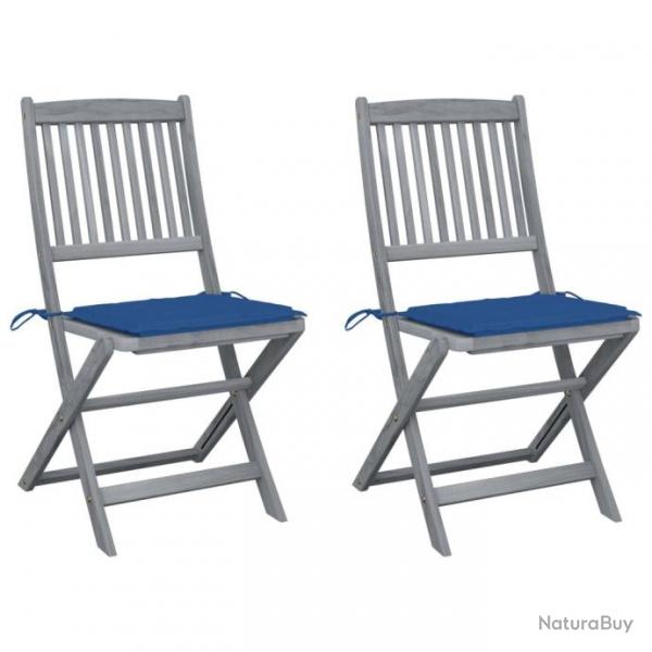 Chaises pliables d'extrieur 2 pcs avec coussins Bois d'acacia