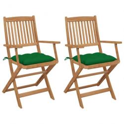 Chaises pliables de jardin 2 pcs avec coussins Bois d'acacia 3064610