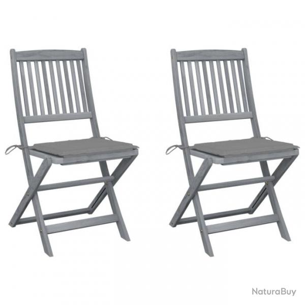 Chaises pliables d'extrieur 2 pcs avec coussins Bois d'acacia 3064537