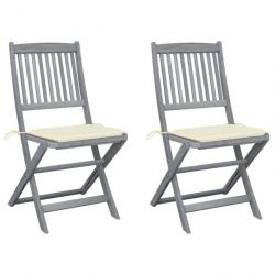 Chaises pliables d'extérieur 2 pcs avec coussins Bois d'acacia 3064538