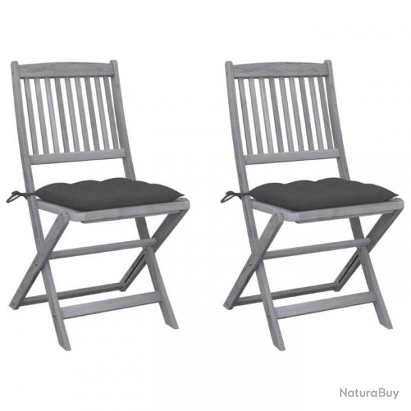 Chaises pliables d'extrieur 2 pcs avec coussins Bois d'acacia 3064551