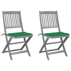 Chaises pliables d'extérieur 2 pcs avec coussins Bois d'acacia 3064541